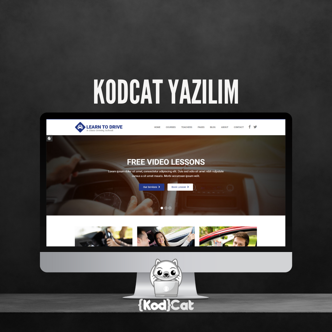 Mersin'de web tasarım ve dijital pazarlama hizmeti veren Kodcat Bilişim tarafından geliştirilen Sürücü Kursu Websitesi Görseli