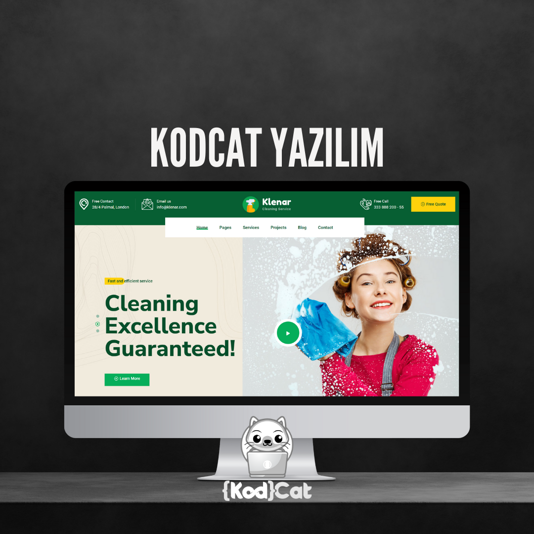 Mersin'de web tasarım ve dijital pazarlama hizmeti veren Kodcat Bilişim tarafından geliştirilen Temizlik Şirketleri için Yazılım Görseli