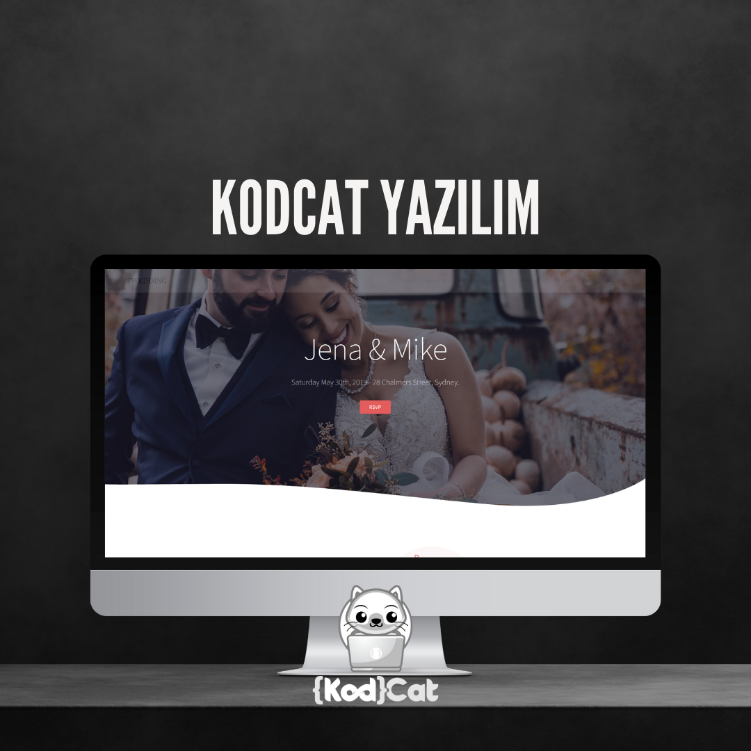 Mersin'de web tasarım ve dijital pazarlama hizmeti veren Kodcat Bilişim tarafından geliştirilen Düğün Davetiye Web Sitesi Görseli