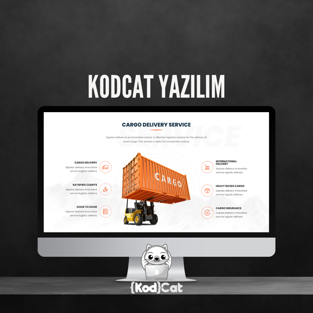 Mersin'de web tasarım ve dijital pazarlama hizmeti veren Kodcat Bilişim tarafından geliştirilen Lojistik Websitesi Görseli