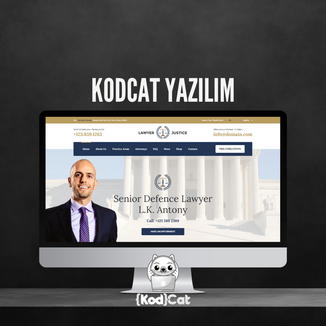 Mersin'de web tasarım ve dijital pazarlama hizmeti veren Kodcat Bilişim tarafından geliştirilen Avukatlar için Websitesi Görseli