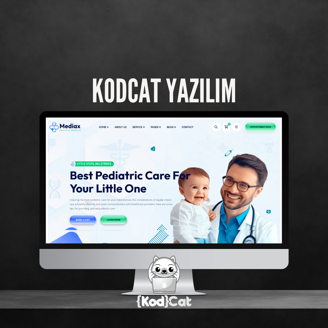 Mersin'de web tasarım ve dijital pazarlama hizmeti veren Kodcat Bilişim tarafından geliştirilen Çocuk Doktoru Web Tasarım Görseli