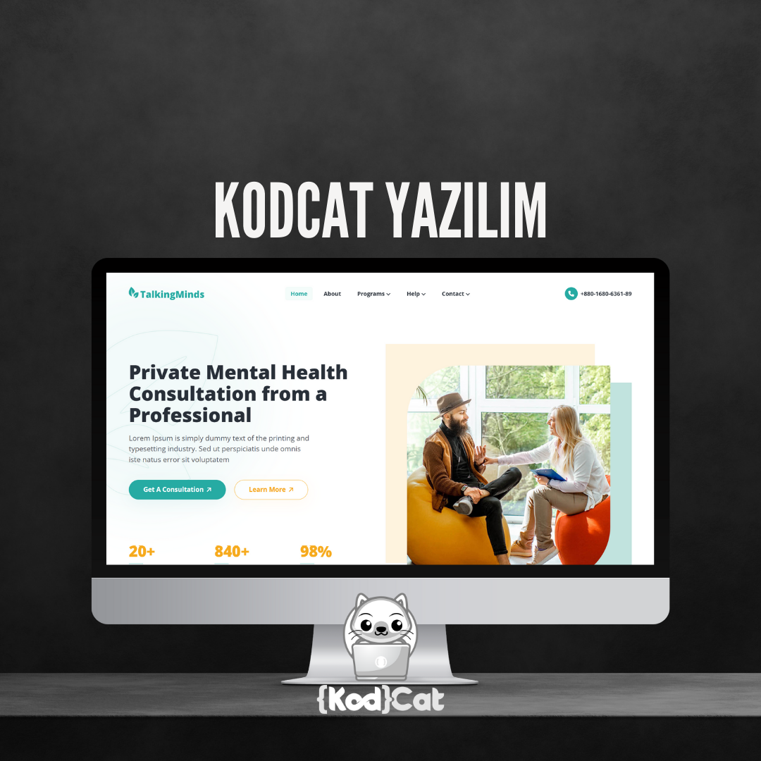 Mersin'de web tasarım ve dijital pazarlama hizmeti veren Kodcat Bilişim tarafından geliştirilen Psikolog Web Tasarım Görseli