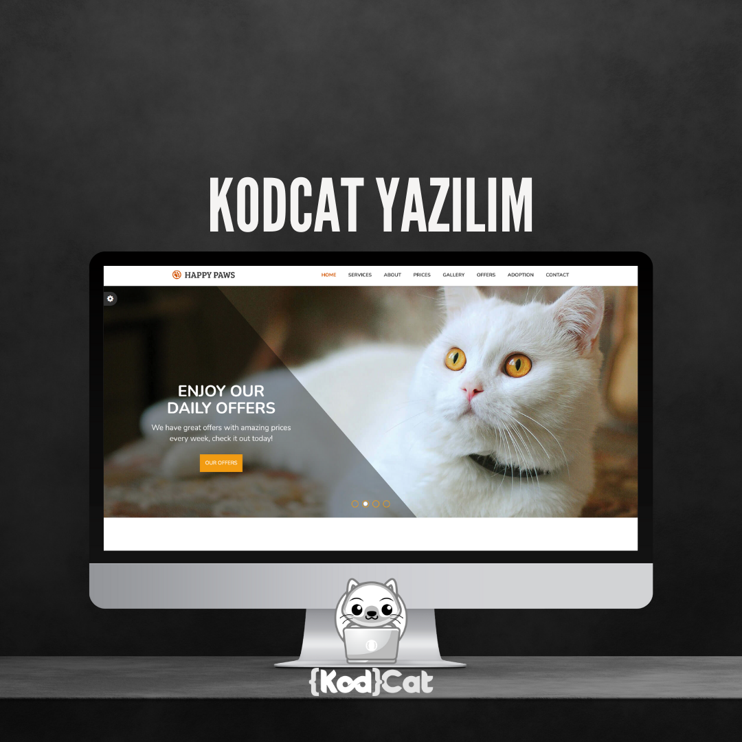 Mersin'de web tasarım ve dijital pazarlama hizmeti veren Kodcat Bilişim tarafından geliştirilen Veteriner Websitesi Görseli